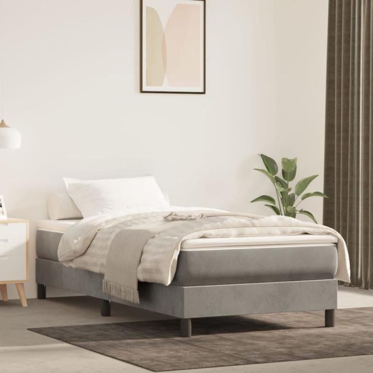 Boislis bed base and light grey 90x190 cm velvet mattress VBYD28387