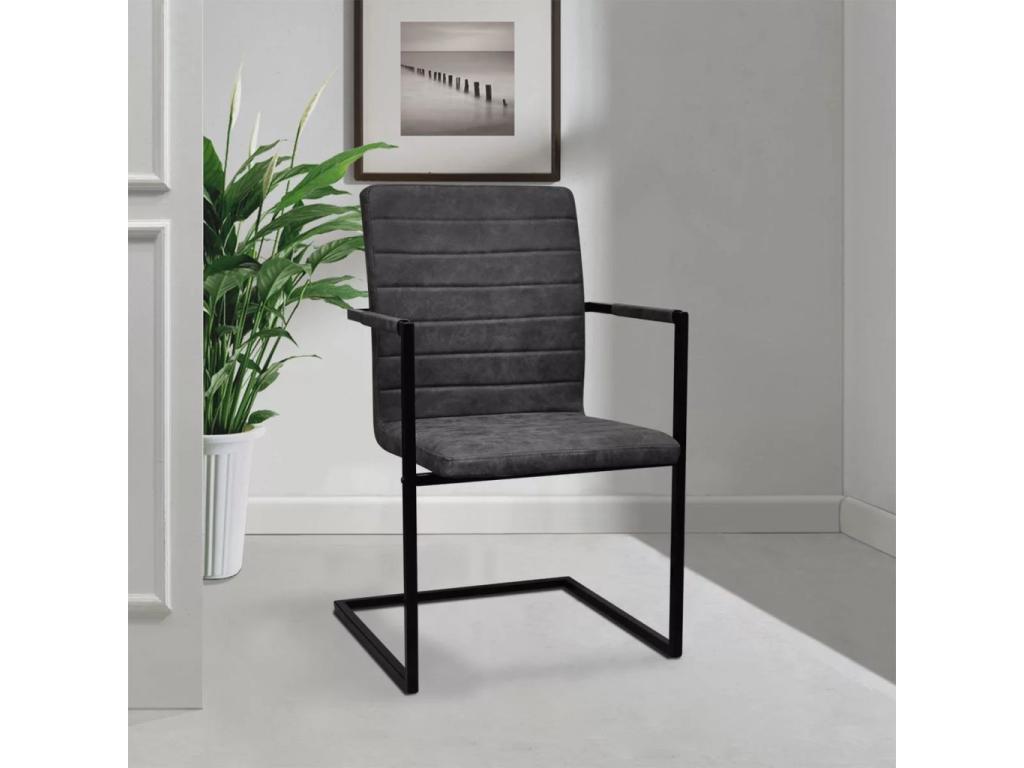 4-Piece Cantilever Dining Chairs, Grey Faux Leather, AYQA44901