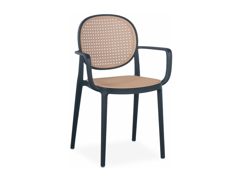 Set of 2 Chapline stackable chairs, polypropylene with cane effect, beige and black, SNSS05613