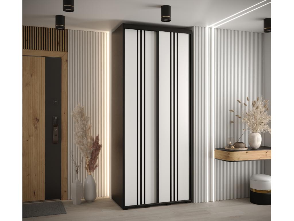 Mobenze 6 Sliding Door Wardrobe 235.2/120/60 2 Doors Black/White/Black EIDQ53408