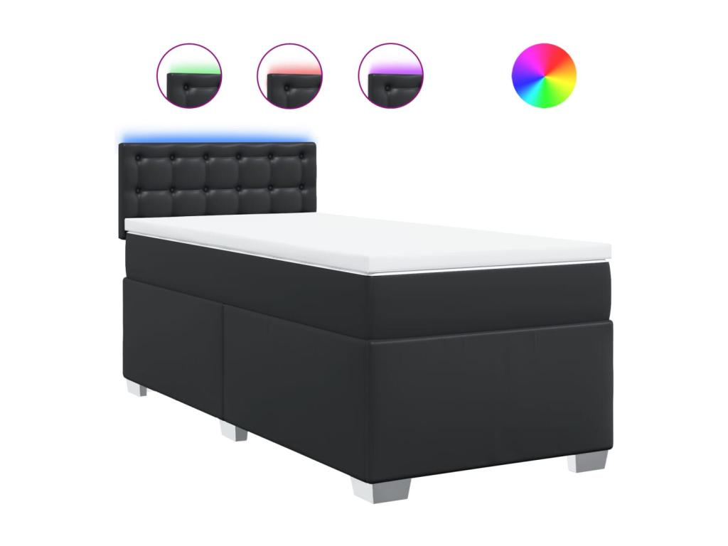 Wooden bed base with black mattress 100x200 cm faux leather DZDY57387