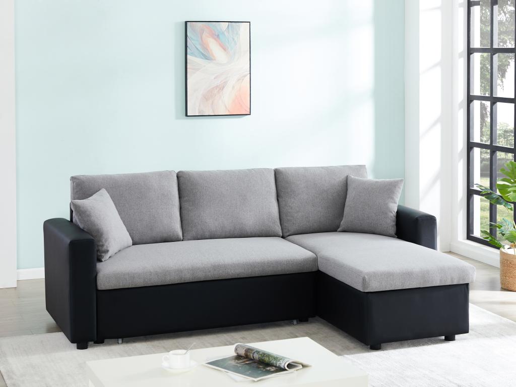 Mobenze II VVDQ67009 Convertible and Reversible Corner Sofa in Light Grey and Black Fabric