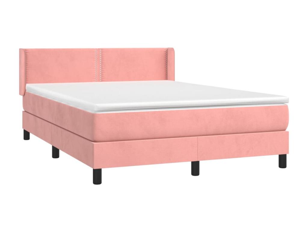 Upholstered bed base with mattress, Pink, 140x190 cm, Velvet, JDKK84111