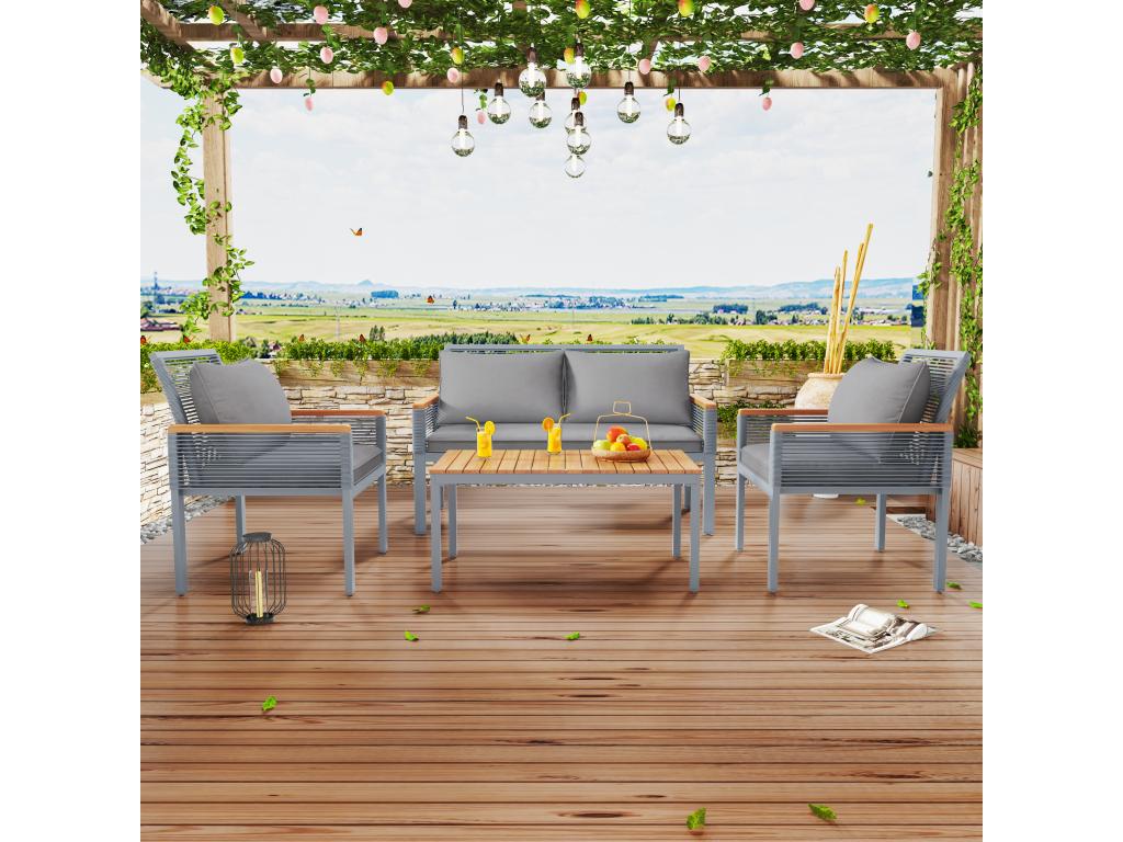 Metal garden furniture set: one 2-seater sofa, two armchairs, one coffee table - natural Mobenze grey EAPR11323