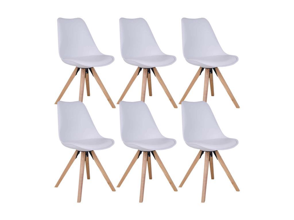 Mobenze - Set of 6 White Chairs with Hevea Wood Legs UVDX92151