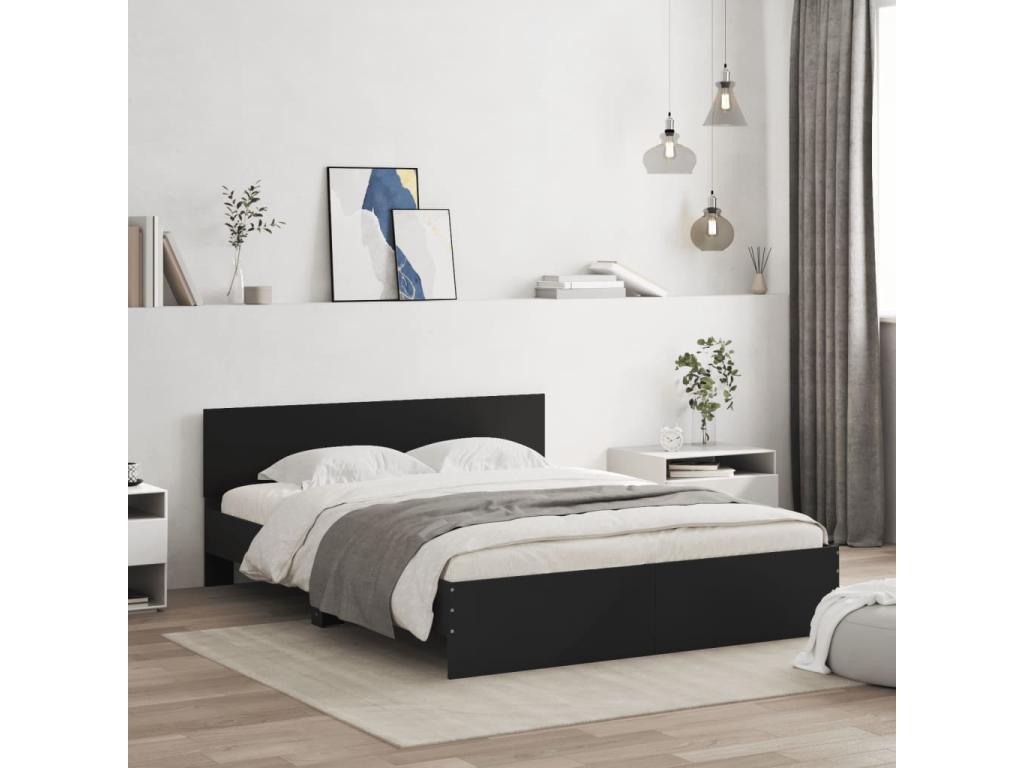 Bed frame with headboard and LED lighting, black, 150x200 cm, BPYK81232