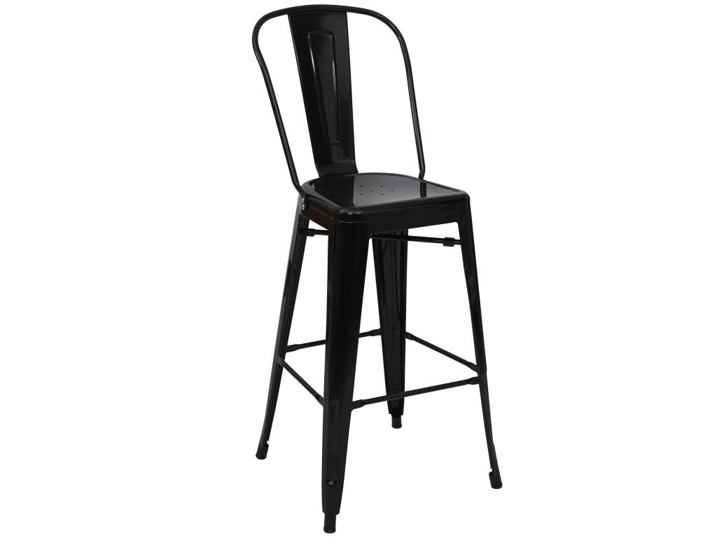 Mobenze-A73 bar stool, counter chair with metal backrest, industrial design - black YSZO90328