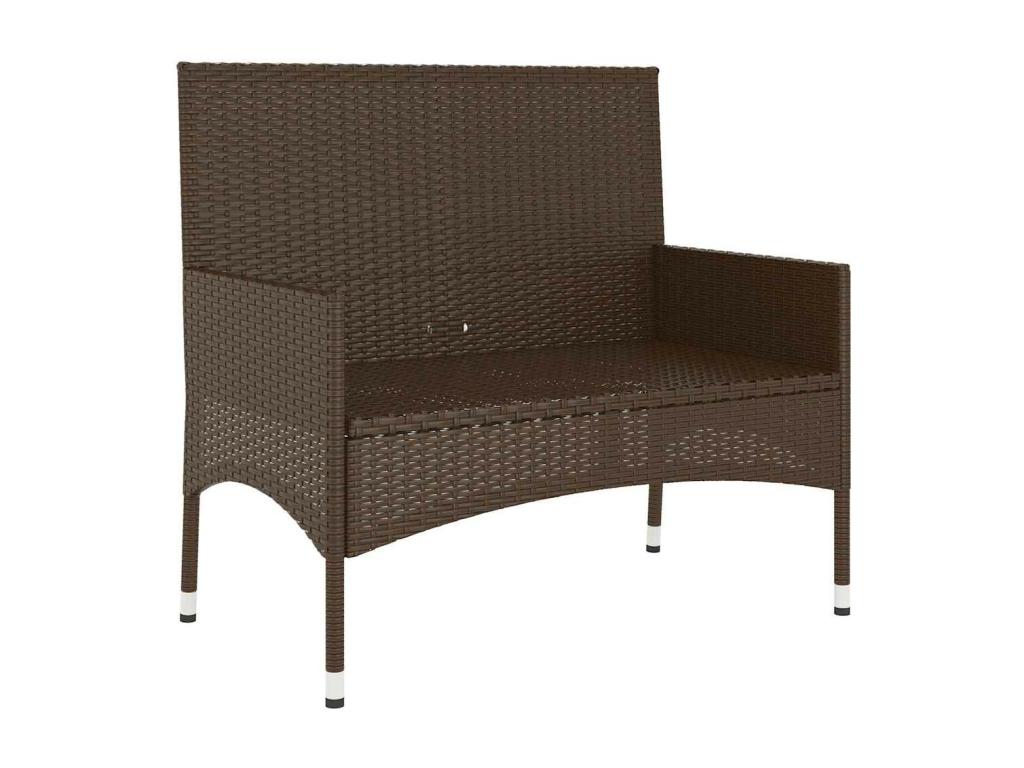 2-seater garden bench with cushions, brown, woven resin, OOGK32857