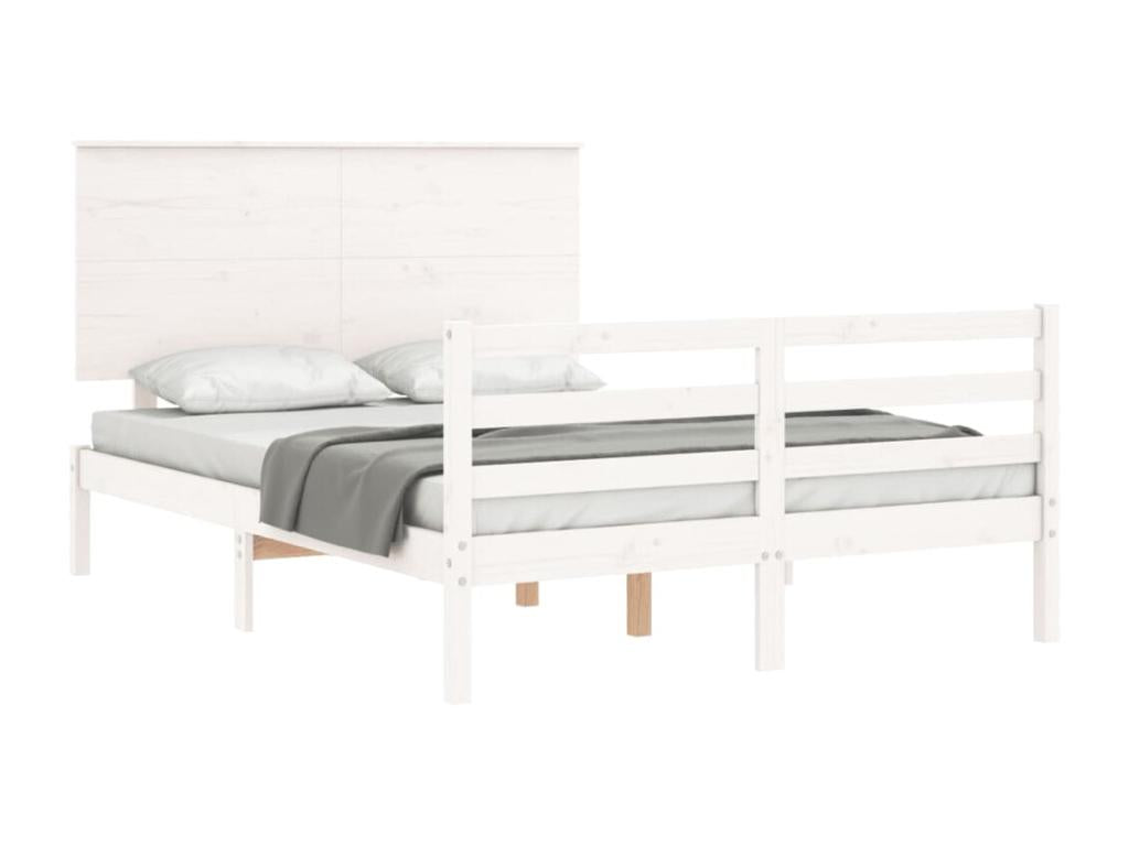 Bed frame with white headboard, 120x200 cm, solid wood, MRQZ40406