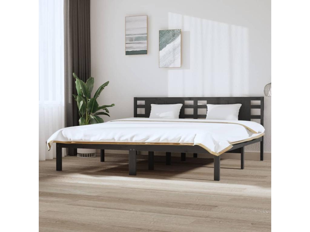Grey bed frame without mattress 200x200 cm Mobenze solid pine GBDH97568