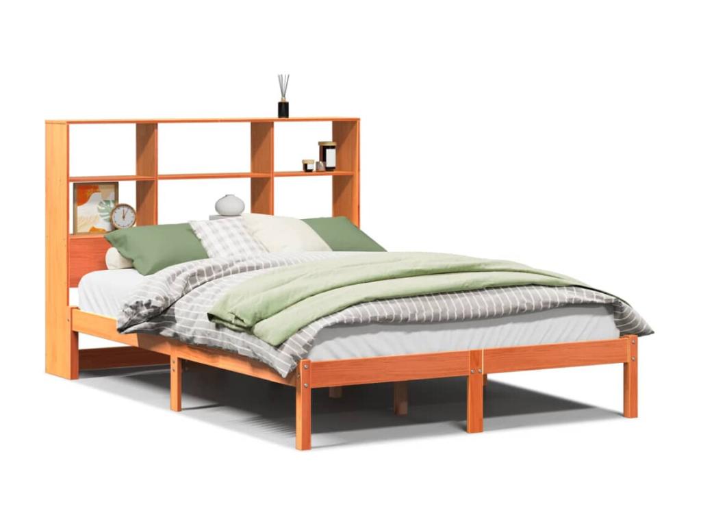Bookshelf bed without mattress, brown wax finish, 135x190 cm, solid pine, ODKH14913