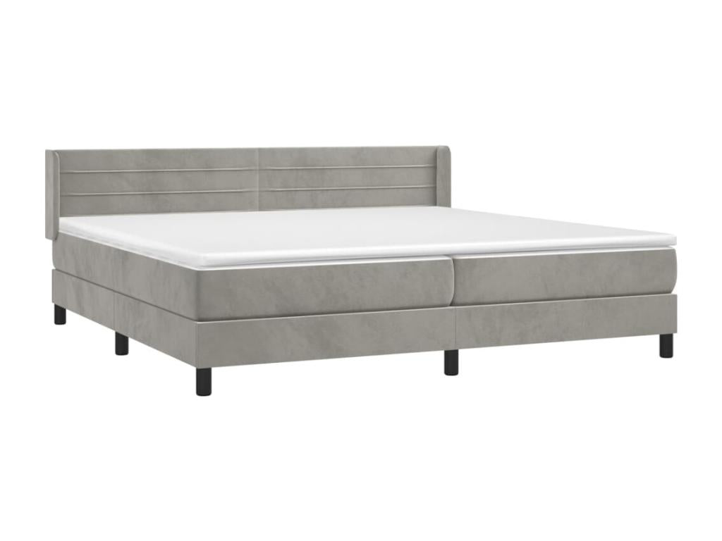 Upholstered bed base and mattress, light grey, 200x200cm, velvet, BJNX31679
