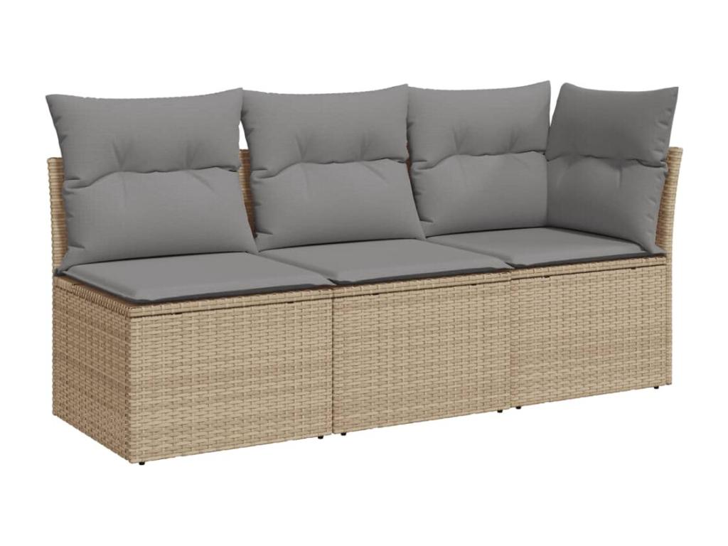 Garden sofa with cushions, 3-seater beige woven resin UEQL61593