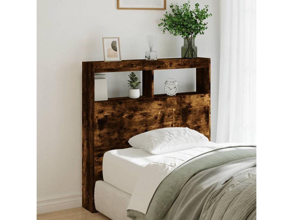 Smoked oak headboard wardrobe with LED lighting, 100x17x102 cm AVNU24264