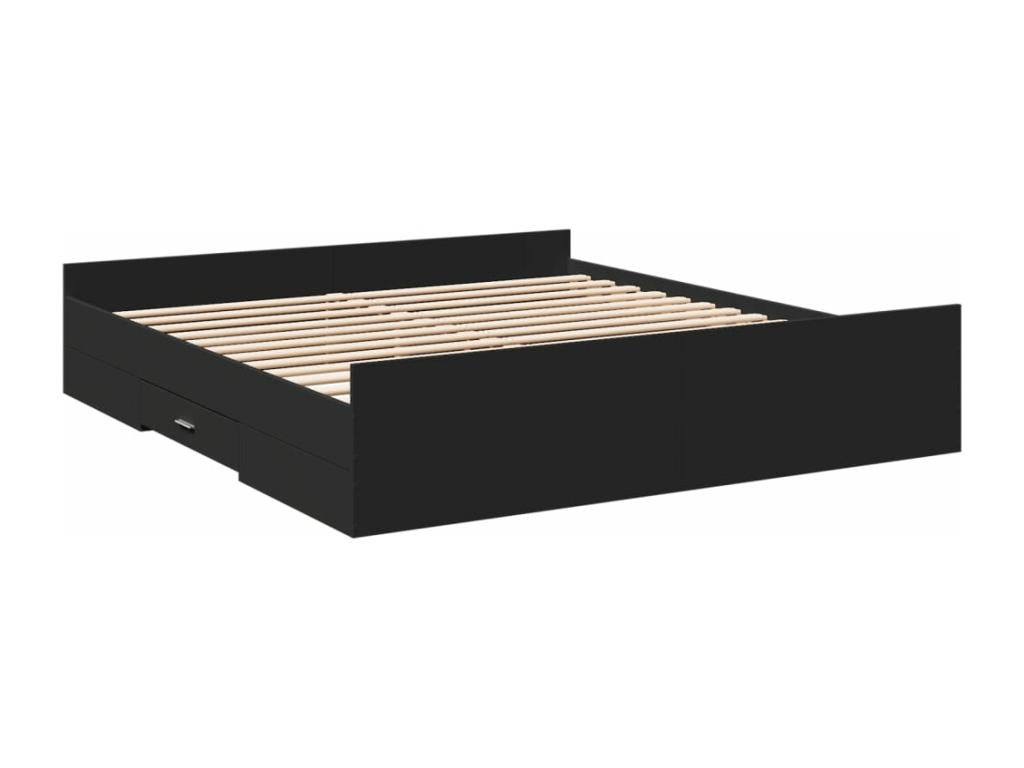Bed frame with drawers, black, 200x200 cm, engineered wood, SYXI80192