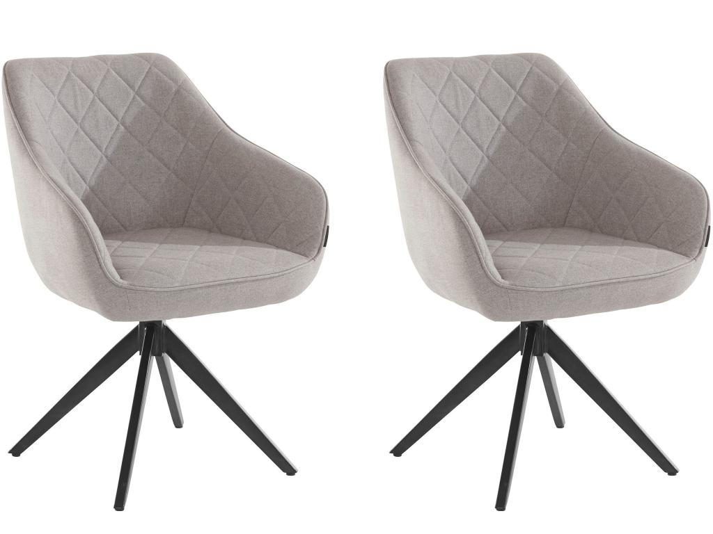 Set of 2 Boislis swivel dining chairs in light grey fabric and velvet OWPN90876