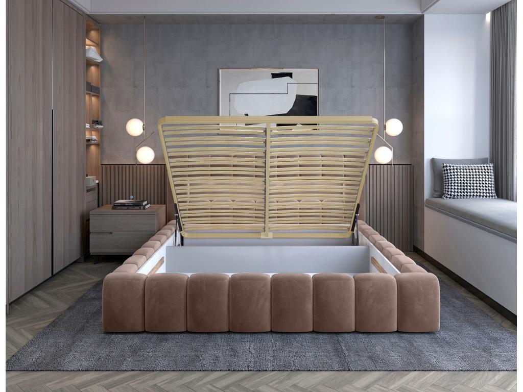 Boislis Storage Bed - Upholstered in velvet with LED lighting - Light Brown - 180x200 UPTQ61843