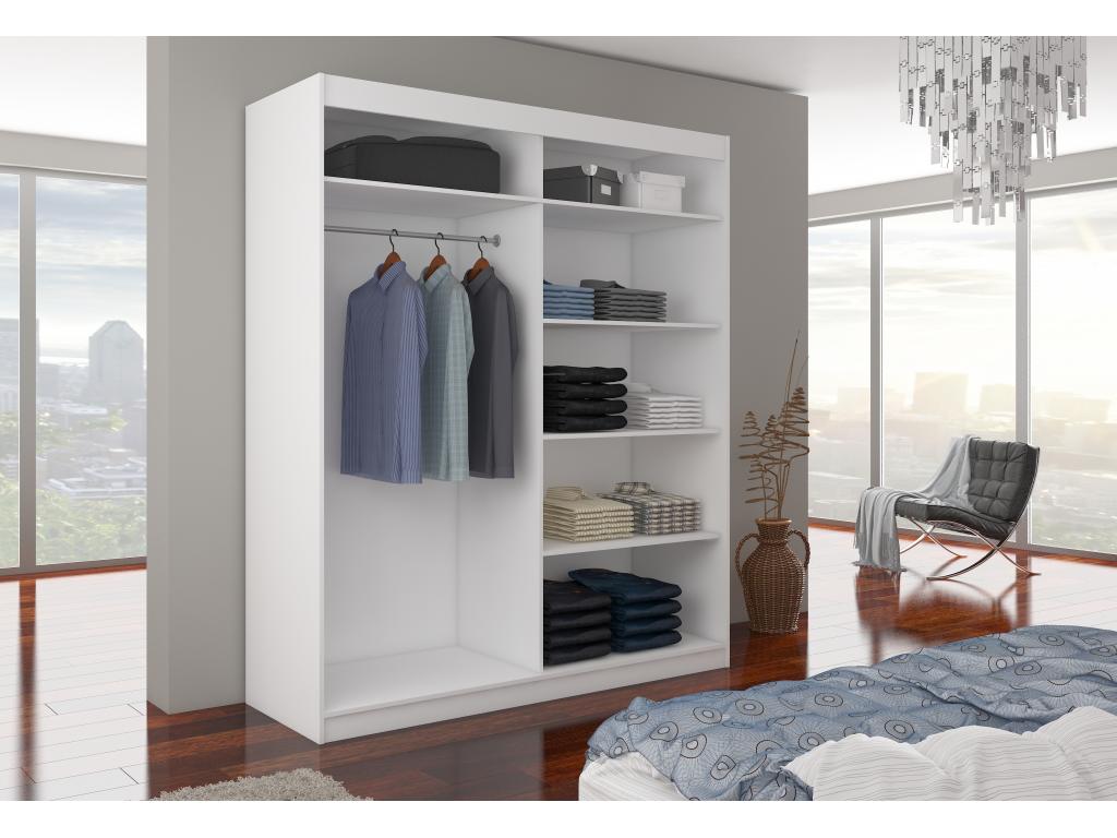 Modern Mobenze light bedroom wardrobe with 2 sliding doors and mirror, 180cm, IXRA54497