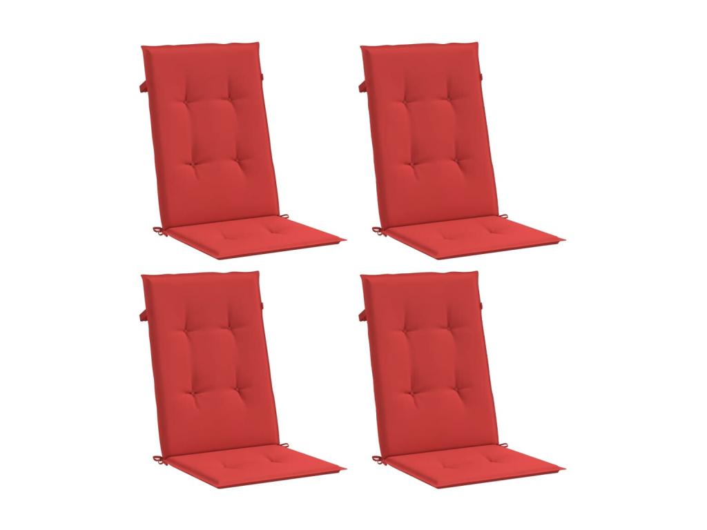 High-back garden chair cushions, set of 4, red fabric TDUX47108