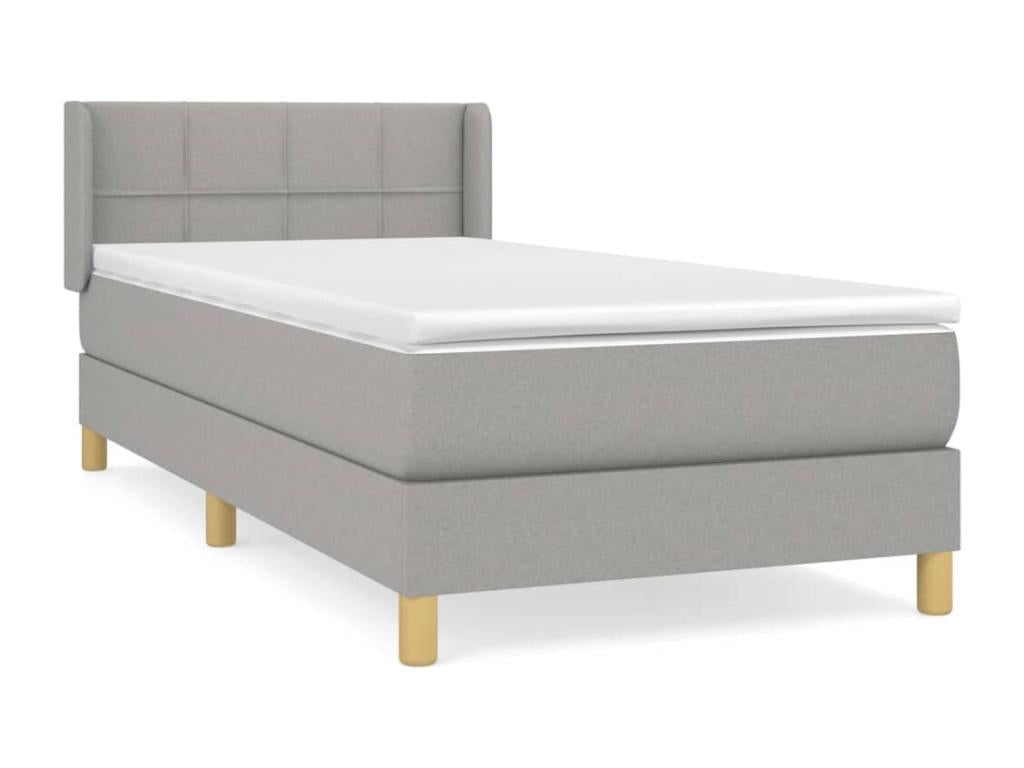 Upholstered bed base with mattress, light grey, 100x200cm, fabric DMIS06781