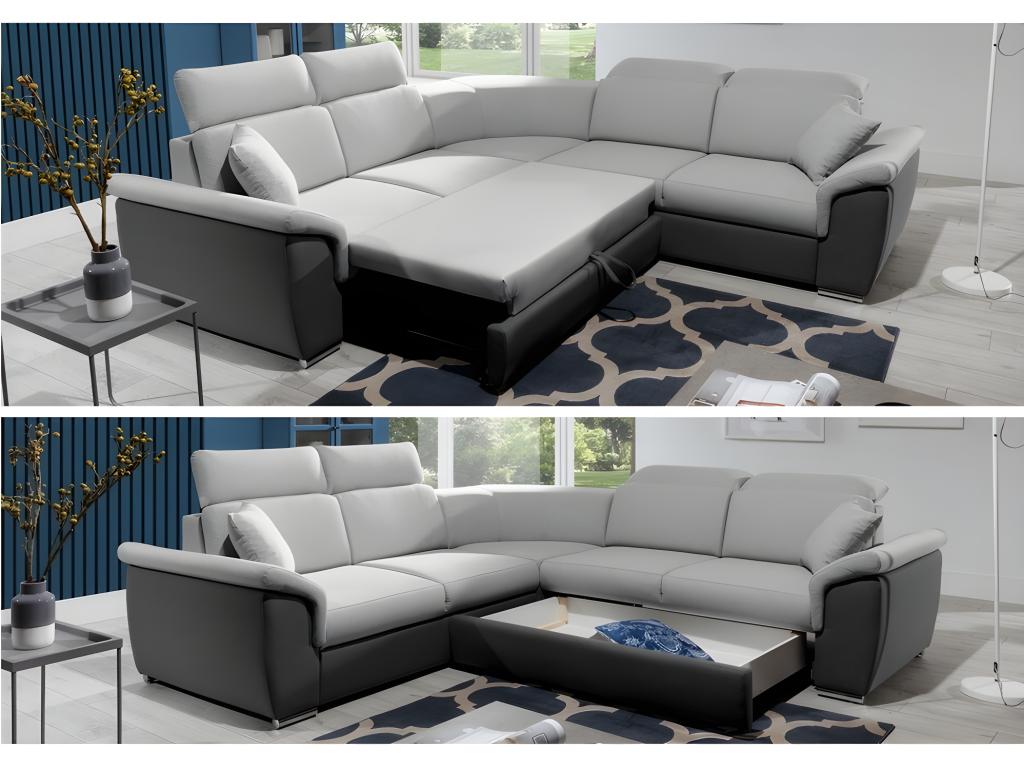 Corner sofa bed - Mobenze - in green and grey Mobenze fabric, 5/6 seater JYNL42150