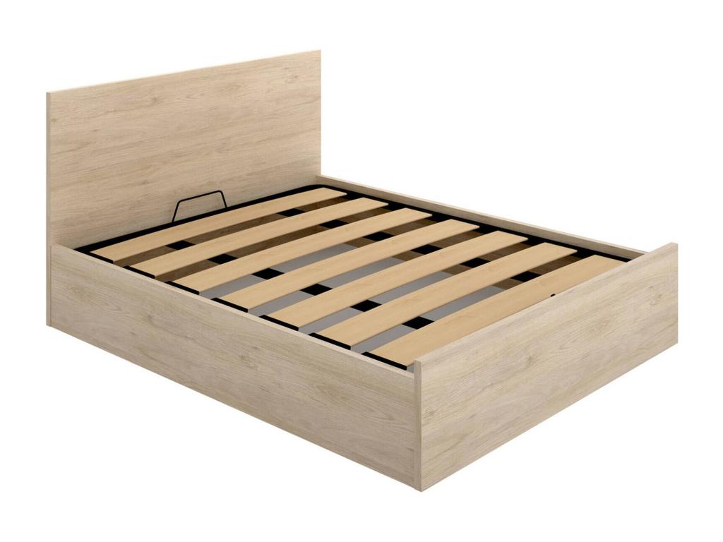 Boislis Double Bed, Bed Frame, Slatted Base Included, Storage Bed Structure for 150x190 cm Mattress, 197x158h95 cm, Oak, ZRFE89538
