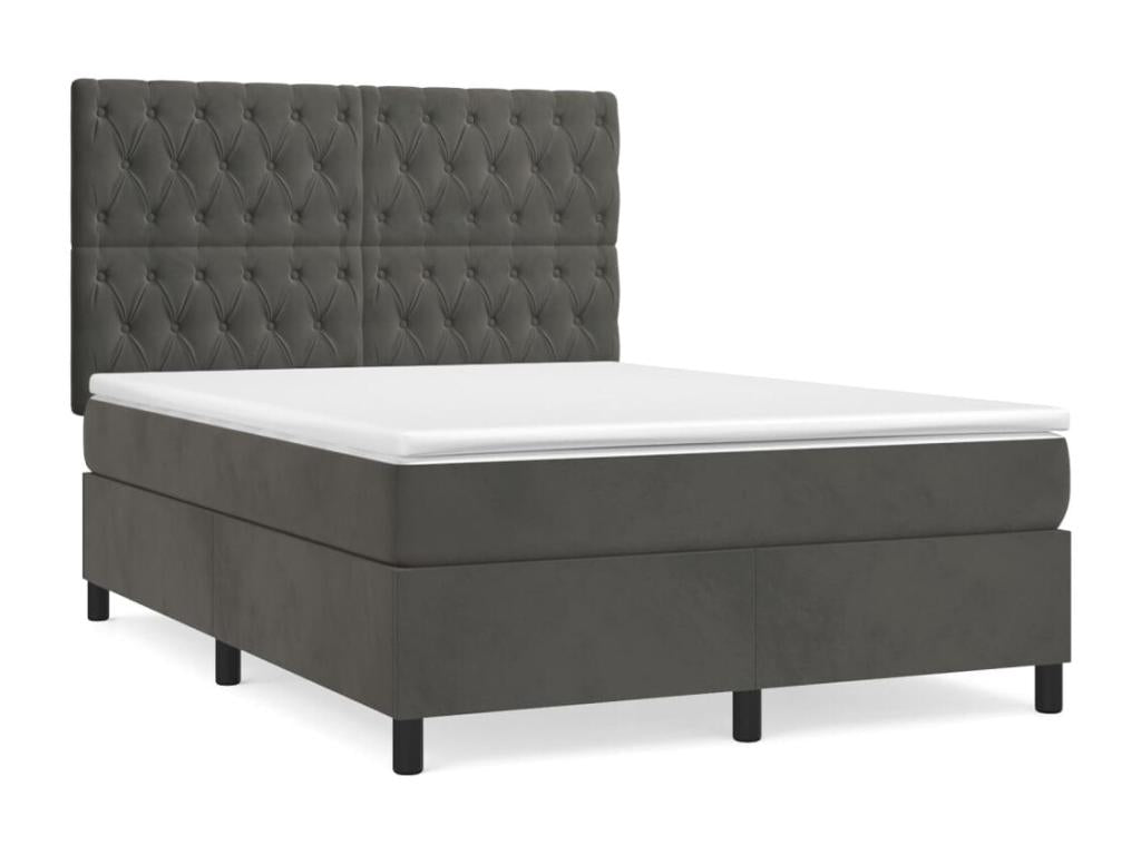 Boislis bed base and mattress, dark grey, 140x200 cm, velvet, NLMS91415