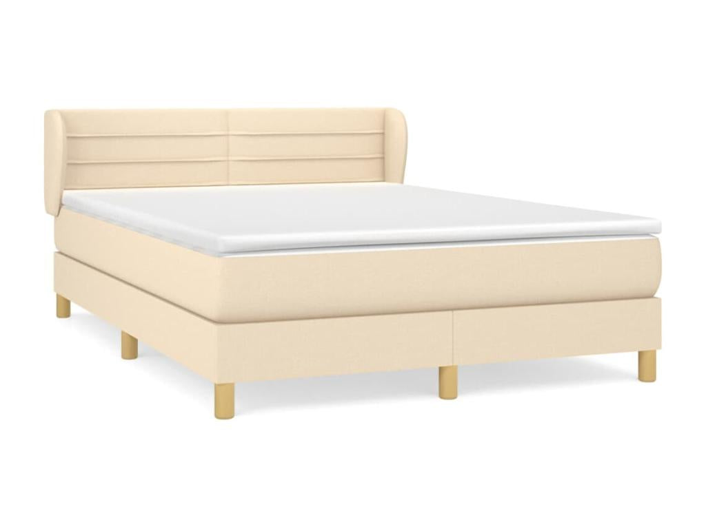 Upholstered bed base with mattress, Cream, 140x190 cm, Fabric WECO19814