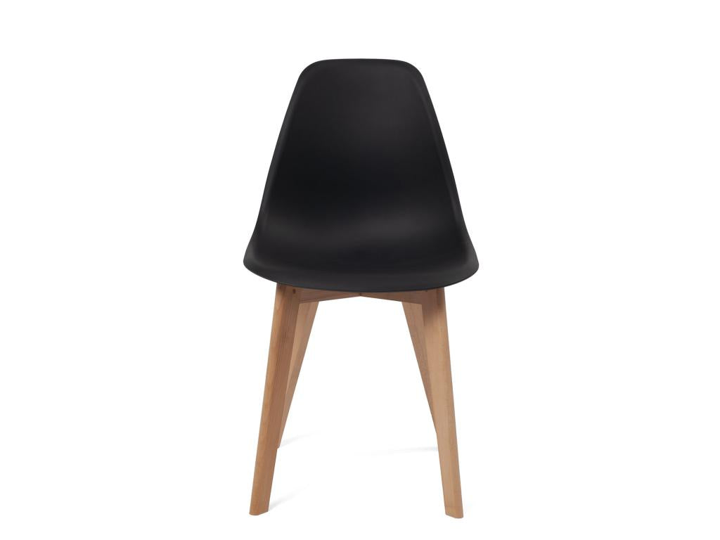Set of 2 Scandinavian kitchen chairs with soft plastic seats and light beech wood legs, Boislis black, SYGL67552