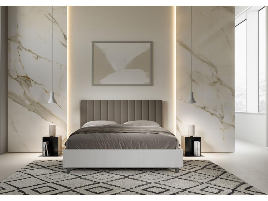 160x200 storage bed, white ash frame, cappuccino faux leather headboard, Boislis ESPF22802