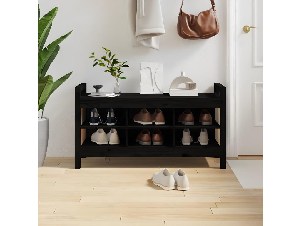 Black entryway bench 110x40x60 cm Solid pine wood GBVQ73256