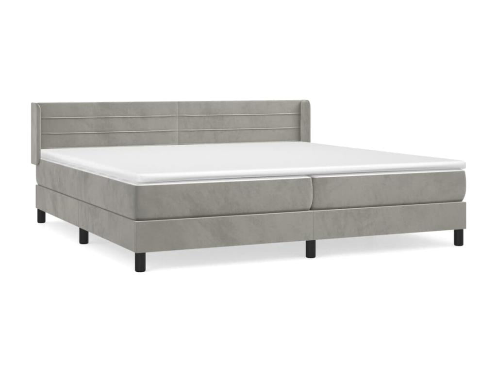 Upholstered bed base and mattress, light grey, 200x200cm, velvet, BJNX31679