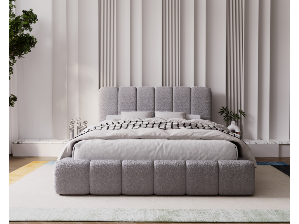 Mobenze Storage Bed 160x200 Mobenze Upholstered Bed with Storage - Light Grey Loop Bed Anthology 15 HTWE83075