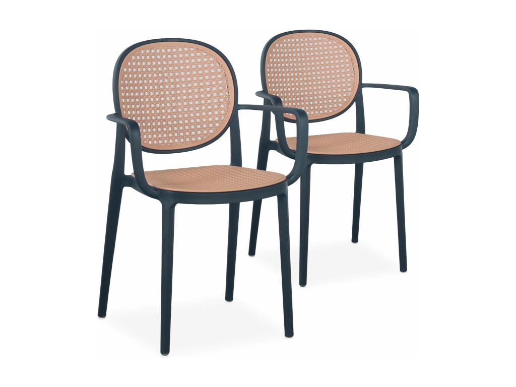 Set of 2 Chapline stackable chairs, polypropylene with cane effect, beige and black, SNSS05613