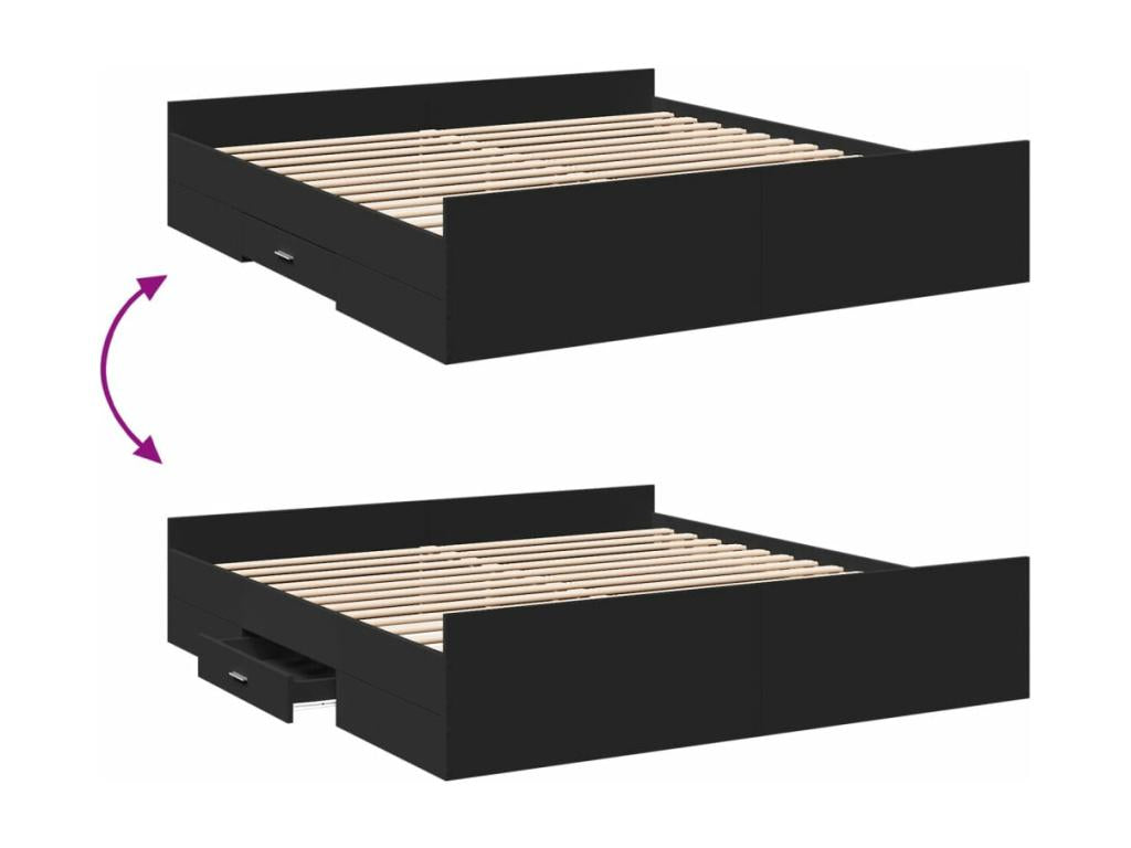 Bed frame with drawers, black, 200x200 cm, engineered wood, SYXI80192