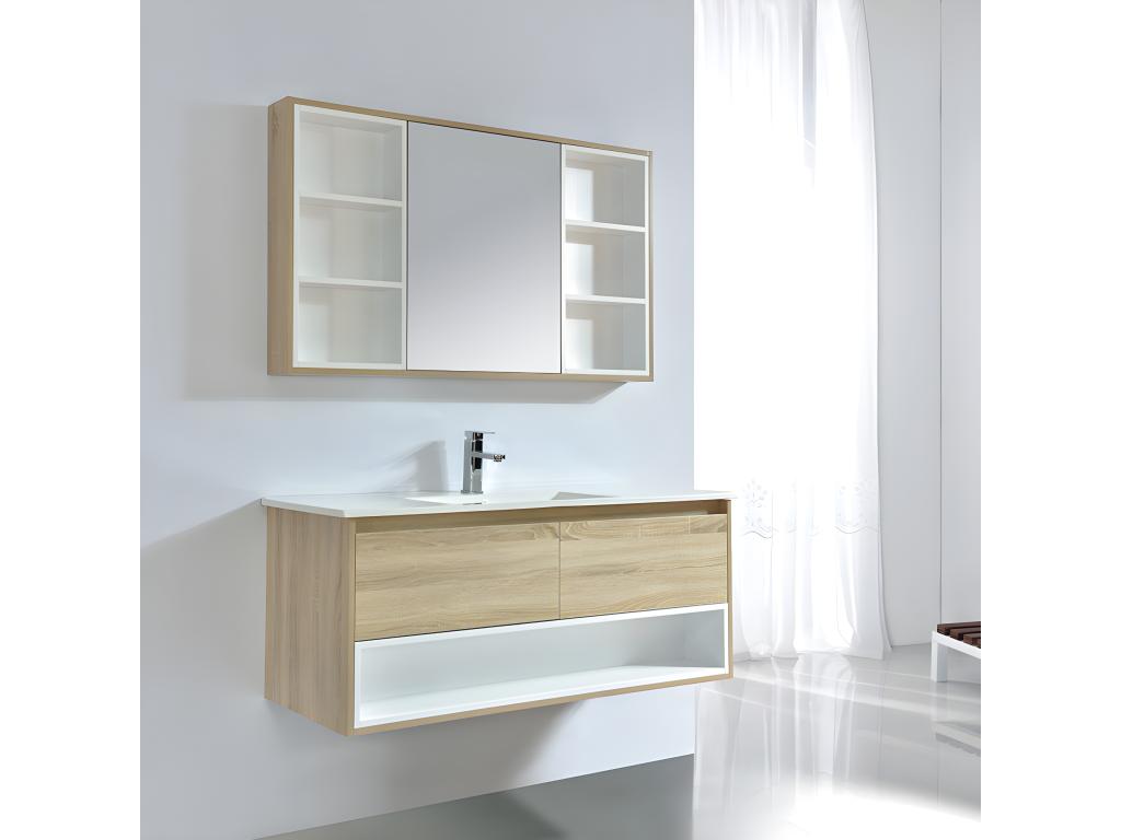 Bathroom cabinet with mirror unit, 120 cm, Boislis oak melamine finish, HUXM72372