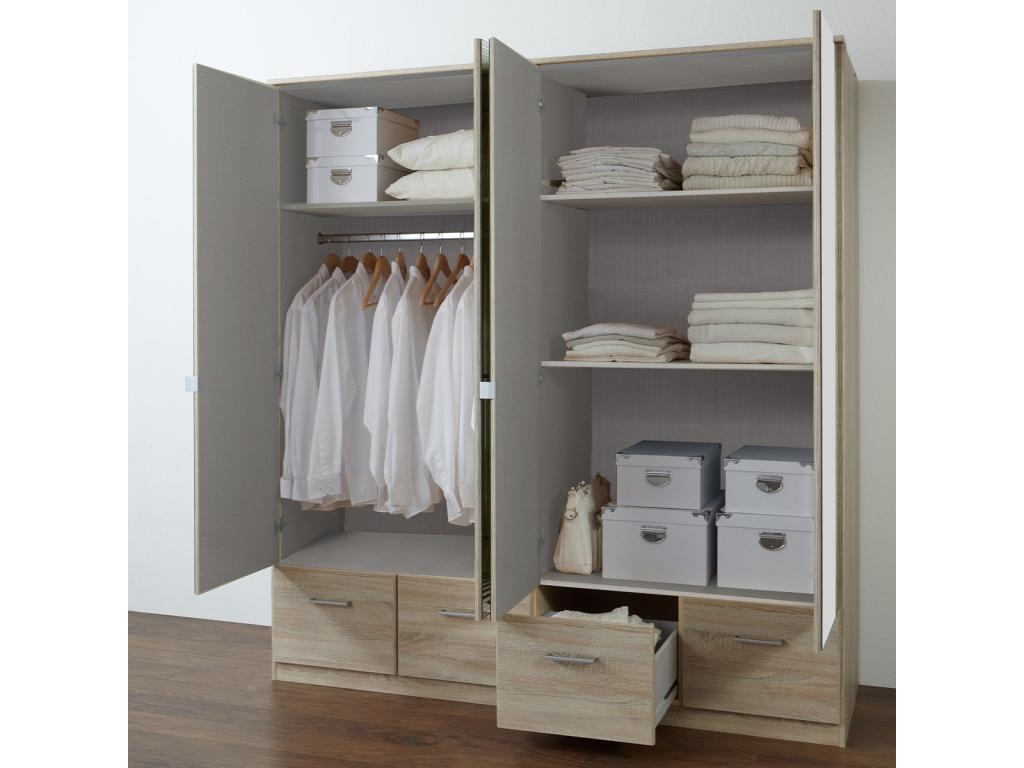 Wardrobe with 4 mirrored doors and 4 drawers - W179 cm MNZO31406