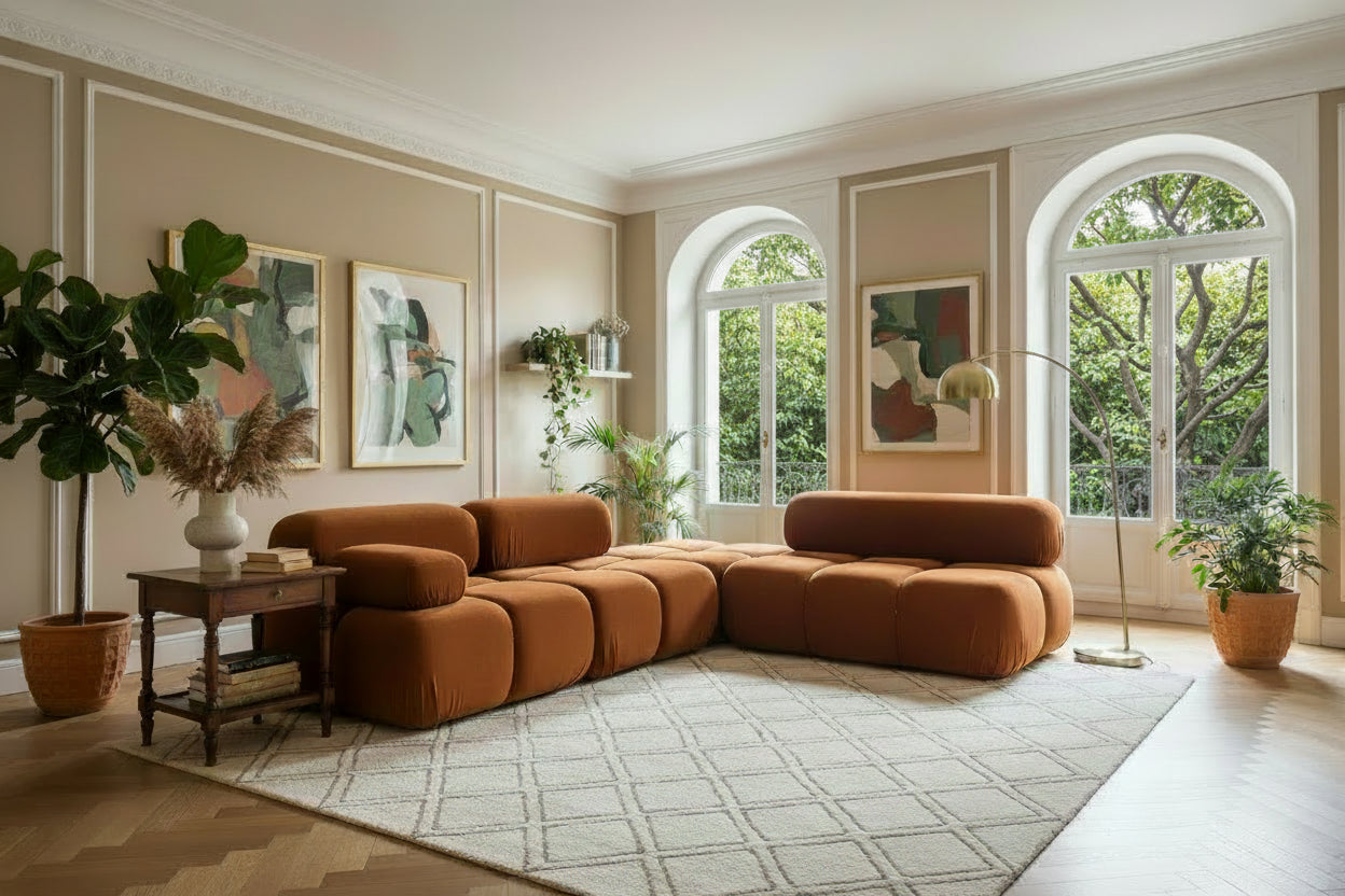 Modular right-hand corner sofa in Boislis - terracotta - Boislis FLGJ39258