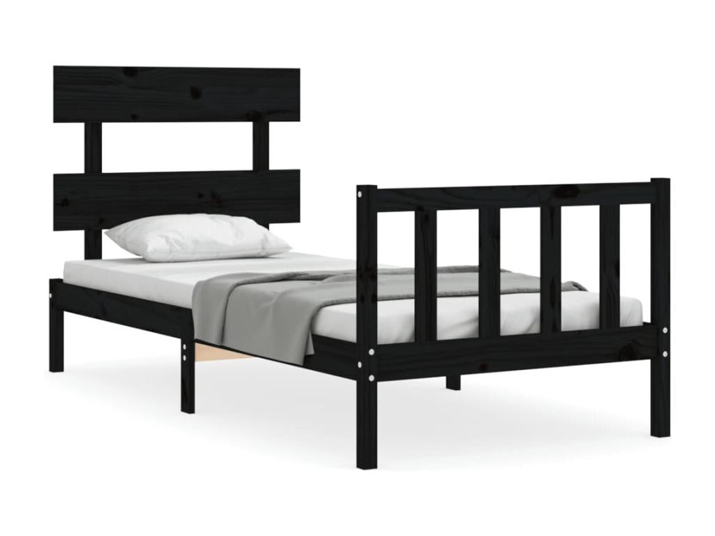 Black bed frame and headboard 100x200 solid wood NAKZ59144