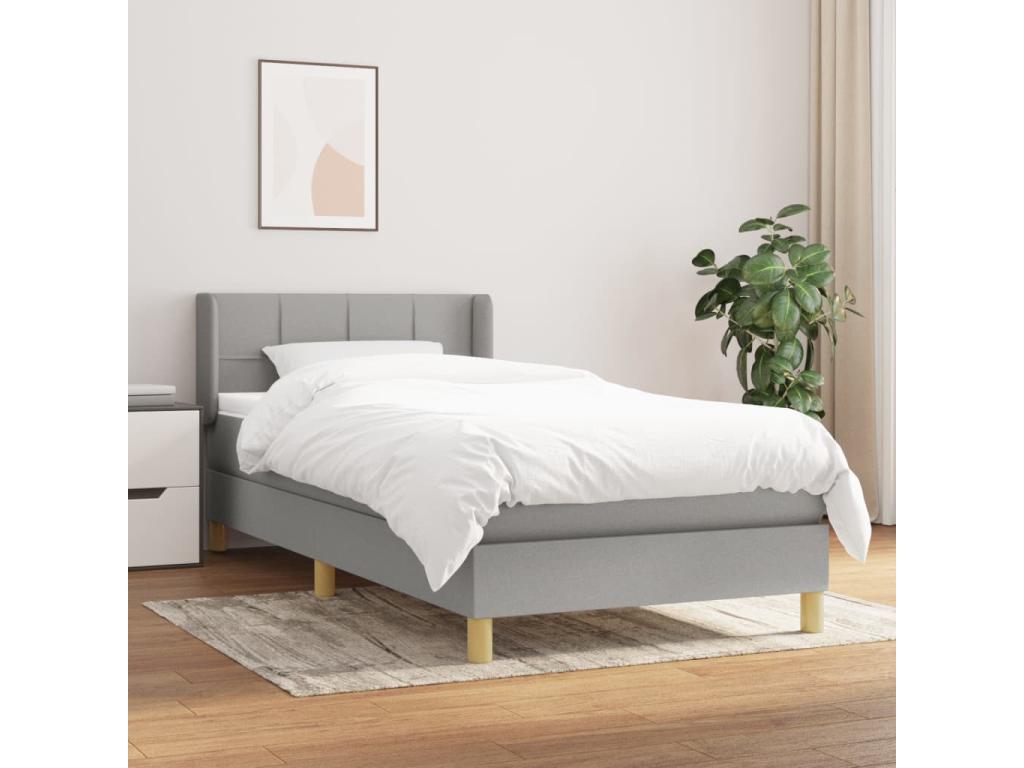Upholstered bed base with mattress, light grey, 100x200cm, fabric DMIS06781