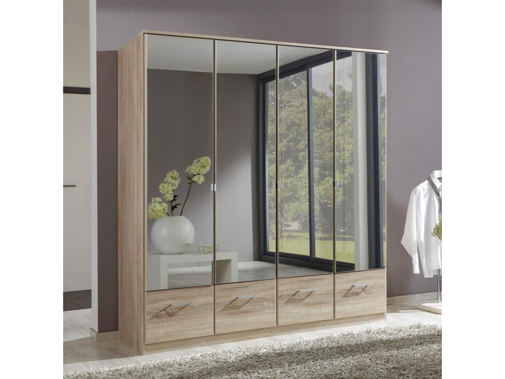Wardrobe with 4 mirrored doors and 4 drawers - W179 cm MNZO31406