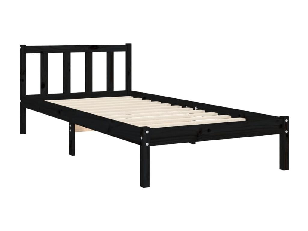 Black bed frame and headboard 100x200 solid wood NAKZ59144