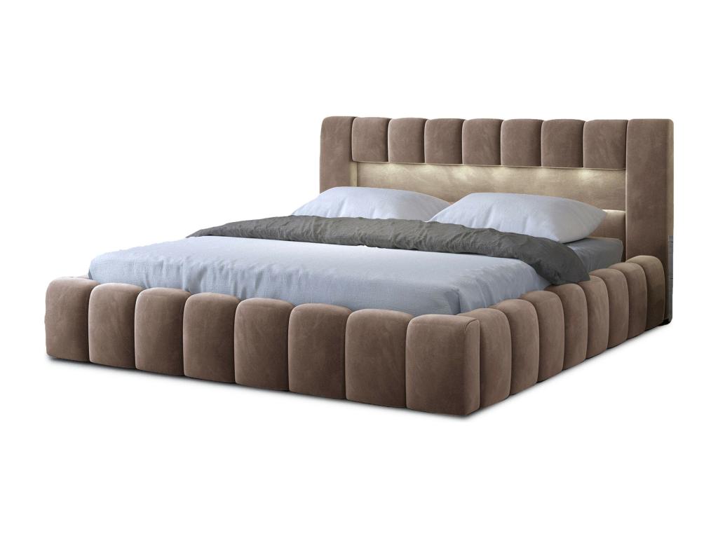 Boislis Storage Bed - Upholstered in velvet with LED lighting - Light Brown - 180x200 UPTQ61843