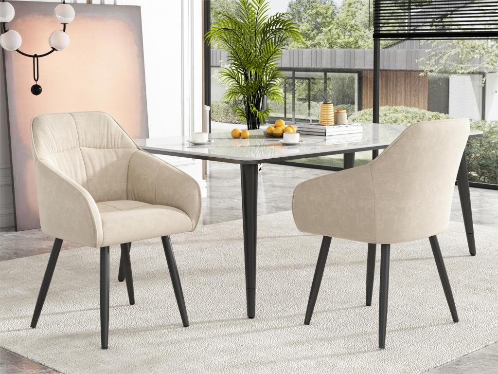 Set of 2 Mobenze Chairs with Armrests - Adjustable Feet - Beige LOSH27620