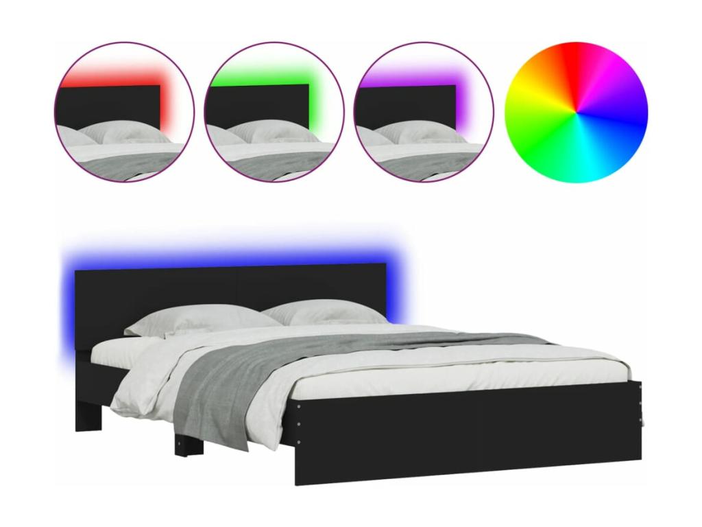 Bed frame with headboard and LED lighting, black, 150x200 cm, BPYK81232