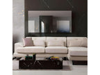 Right-hand corner sofa with 5 cushions, Cyclades textured velvet with leather effect, Ecru MHEJ00050