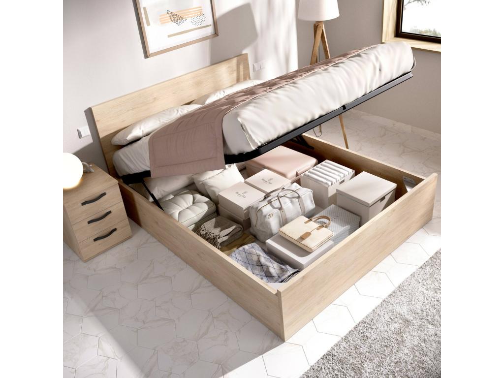 Boislis Double Bed, Bed Frame, Slatted Base Included, Storage Bed Structure for 150x190 cm Mattress, 197x158h95 cm, Oak, ZRFE89538