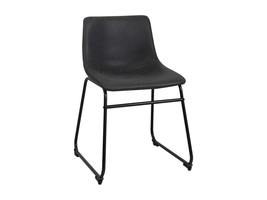 Set of 2 industrial chairs with vintage-effect faux leather seats and metal legs, HELIO 47 black grey CHFW45023