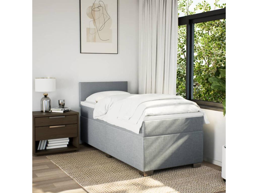 Boislis bed base with light grey mattress 90x200 cm Fabric FWQY98261