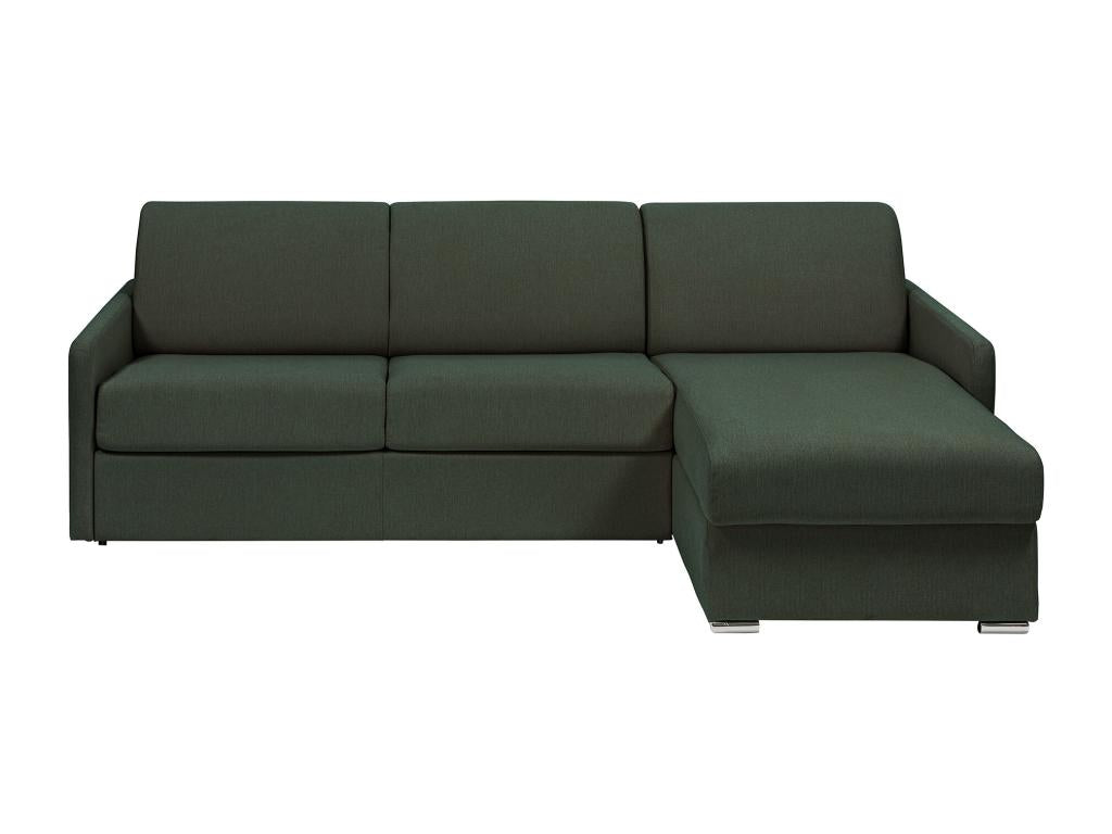 Convertible corner sofa bed with quick and easy conversion, reversible, in fir green fabric - 160 cm sleeping area - 22 cm mattress - Boislis OUCQ55524
